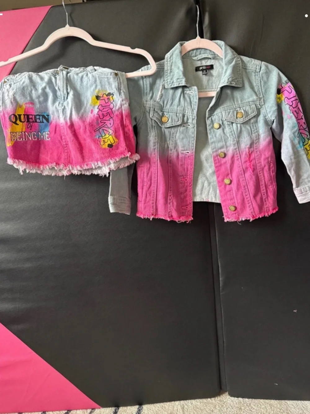 Girls' Ombre Pink Denim Jacket - 'Queen of Being Me'